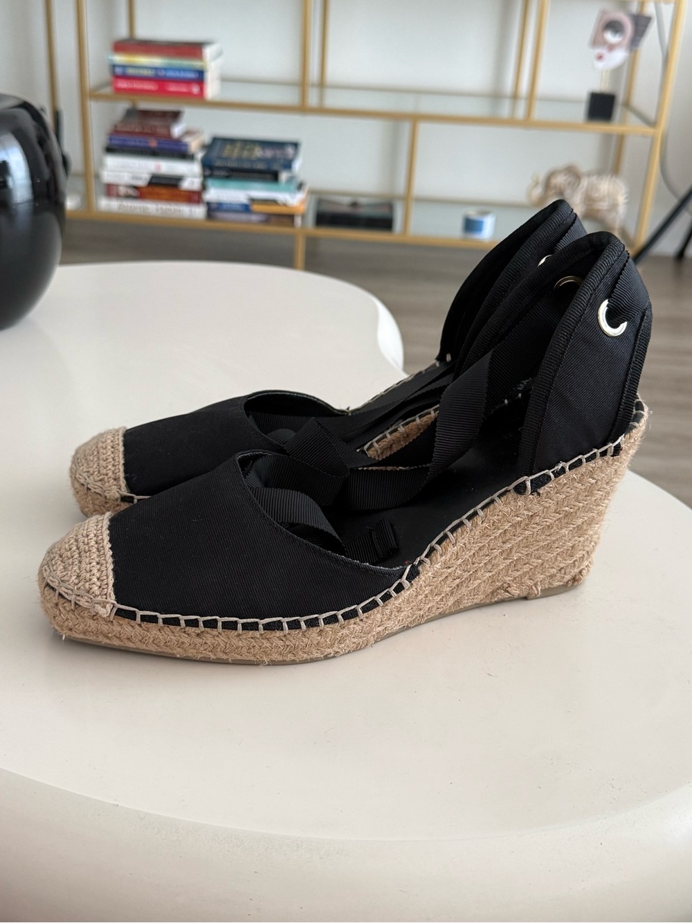 ASOS Black Espadrille Wedge Flats with Natural Toe